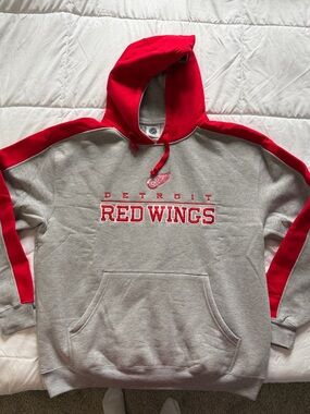 NHL Detroit Red Wings Gray & Red Hoodie Michigan Hockey Men’s Sweatshirt